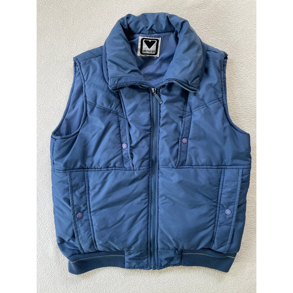 80s Vintage Obermeyer Mens Large Puffer Vest Blue Ski Zip Up - Minor Seam Split